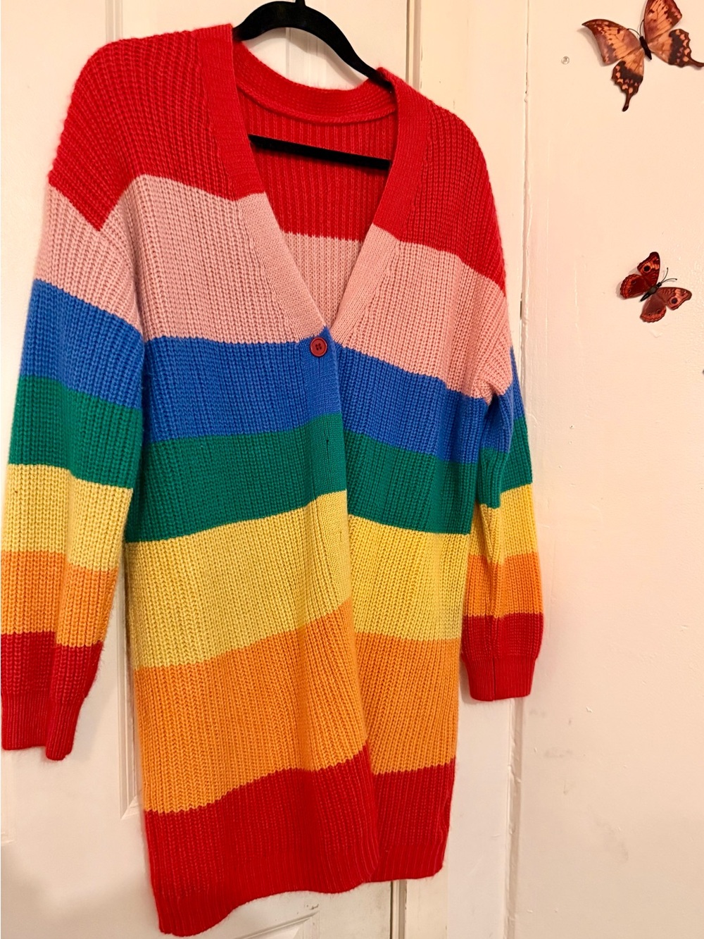 BloomChic Bright Multicolor Striped Button-Up V-Neck Cardigan